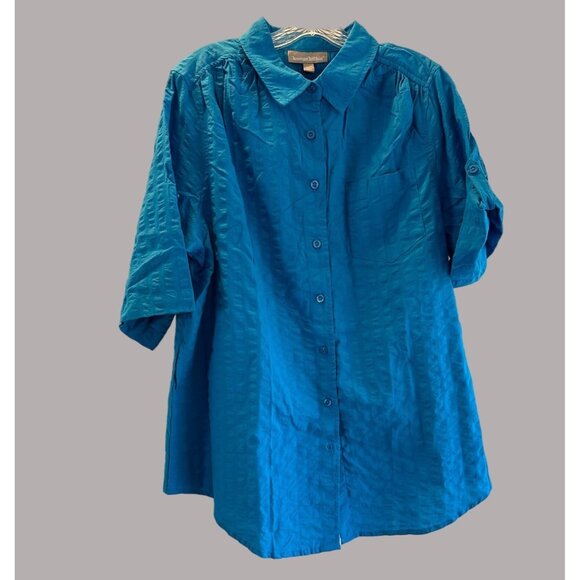 WOMAN Within Women's Button Solid Blouse Blue Size 18/20 - Picture 1 of 8